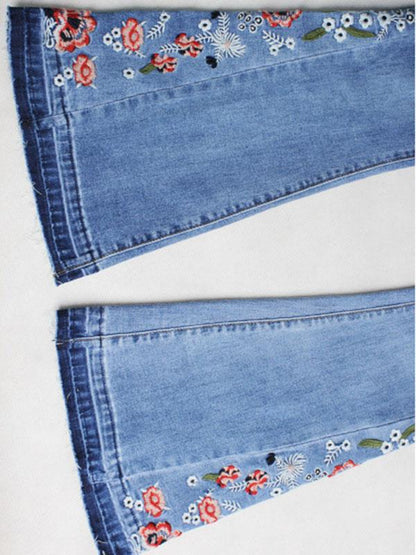 Embroidered Jean Pants Bottoms