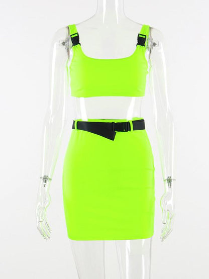 Buckle Cropped Tanks And Skirts Sport Suits