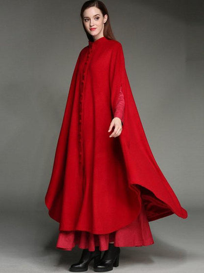 Presale Red Maxi Woolen Cape Outwear