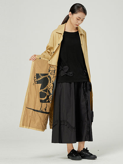 Stylish Buttoned Asymmetric Lapel Loose Long Sleeves Outerwear