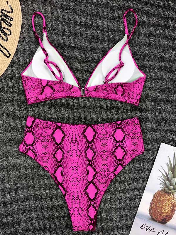 Snakeskin Printed High Waist Bikini Swimsuit