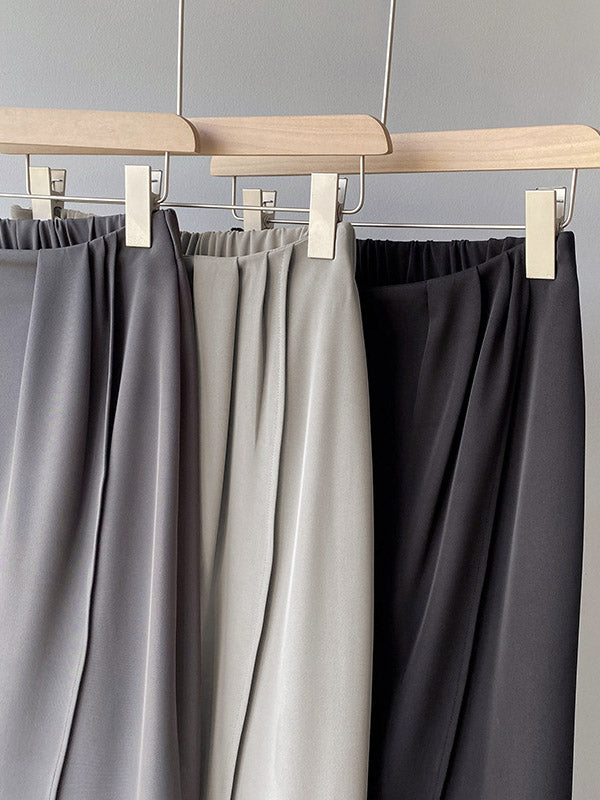 Stylish Solid Color Asymmetric Split-Front Elastics A-Line Skirts