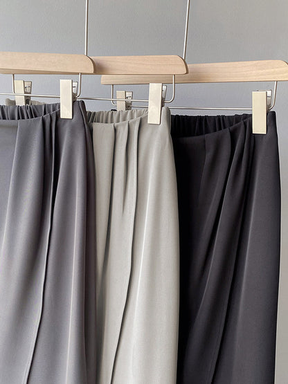 Stylish Solid Color Asymmetric Split-Front Elastics A-Line Skirts
