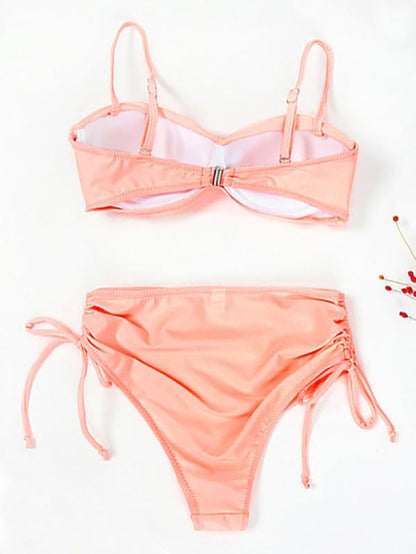 Solid Color Twist Bandage Split Bikini Swimsuit