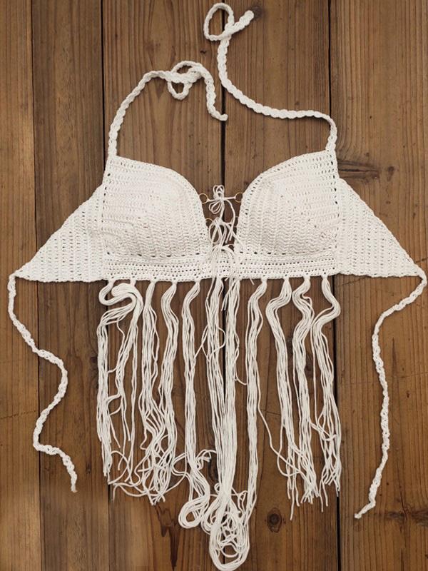 Crochet Tasseled Bikini Top