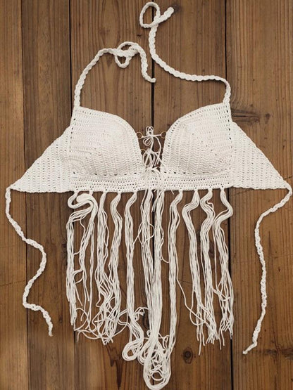 Crochet Tasseled Bikini Top