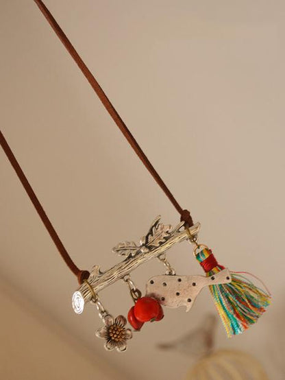 Fresh Bird Pendant Tasseled Necklace