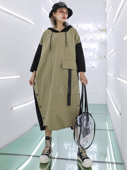 Casual Split-joint Long Hoodie Dress
