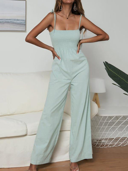 Solid Color Spaghetti-neck Jumpsuits