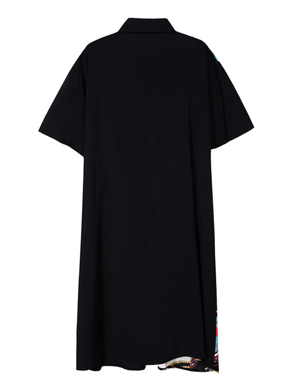 Original Printing Lapel Split-Joint Shirt Dress