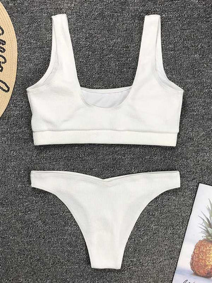 Plain Ribbed Bandeau Bikini Swimsuit