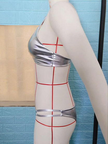Shiny Plain Twist Sexy Bikini Swimsuit