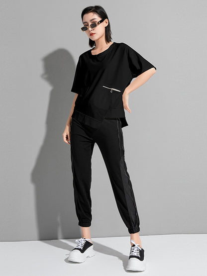 Fashion Asymmetric Irregular Clipping Split-Side Round-Neck T-Shirt