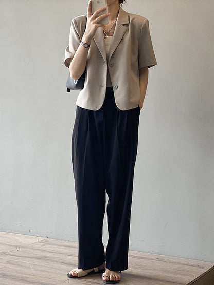 Urban Solid Color Notched Collar Short Sleeves Blazer