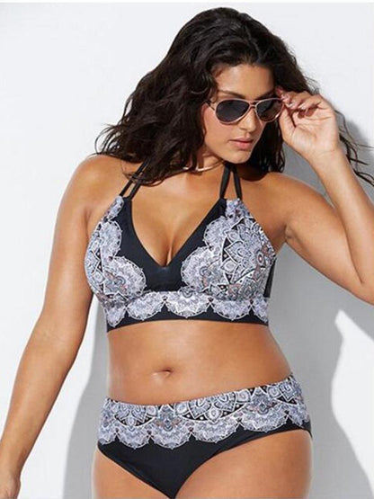 Plus Size Lace Up Bikini Swimsuit