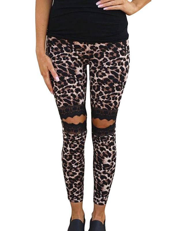 Fashion Leopard Lace Wrap Hole Pants