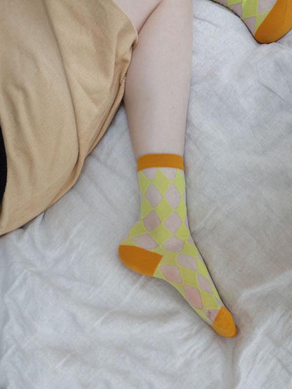 Colorful Cube Netting Split-Joint Tube Socks