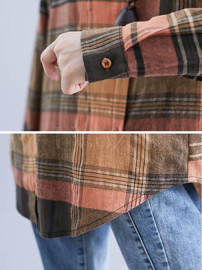 Loose Lapel Plaid Retro Shirt