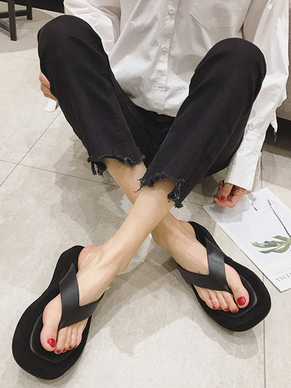 Simple Contrast Color Flip Flops Flatform Slippers