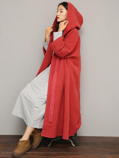Double Cotton Lace-up Long Cloak