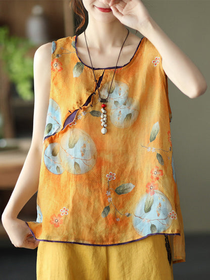 Original Floral Sleeveless Round-Neck Vest Tops