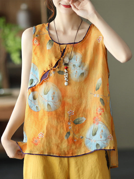Original Floral Sleeveless Round-Neck Vest Tops