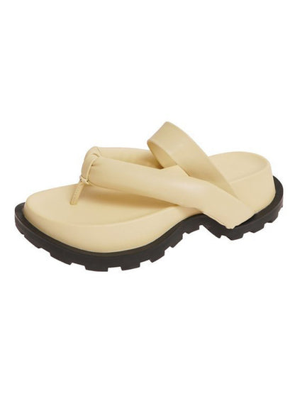 Stylish Yellow&Black Flip Flops Flatform Slippers