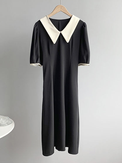 Urban Solid Color Bandage A-Line Lapel Short Sleeves Midi Dress