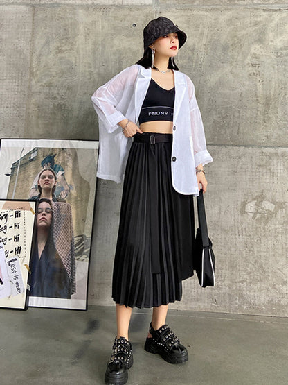 Casual Loose Pleated Asymmetric Skirts Bottoms