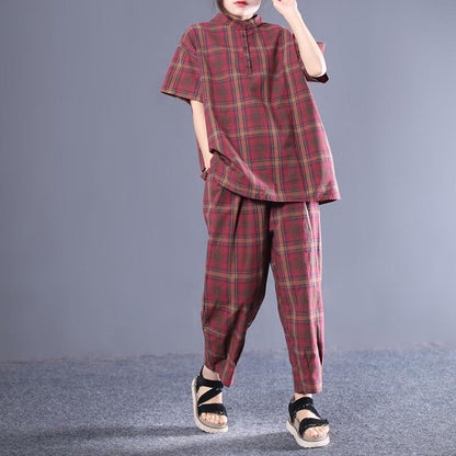 Casual Sports Plaid T-Shirt And Pants