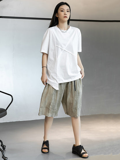 Original Solor Color Linen Wide Leg Shorts