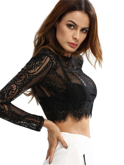 Lace See-through Long Sleeves T-shirt
