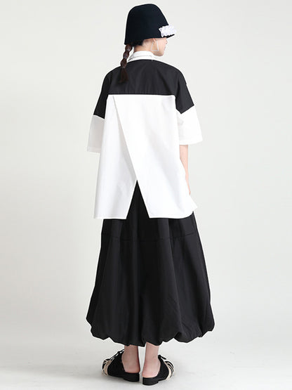 Urban Split-Joint Buttoned Asymmetric Lapel Blouses