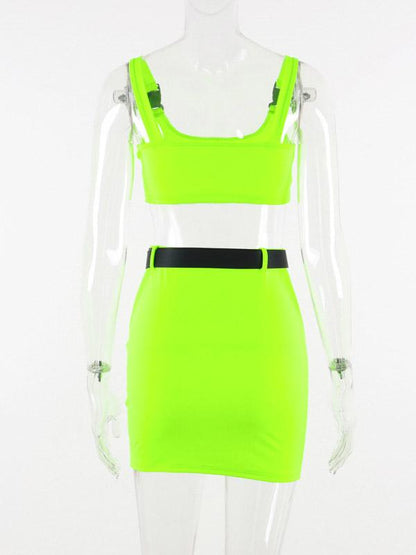 Buckle Cropped Tanks And Skirts Sport Suits