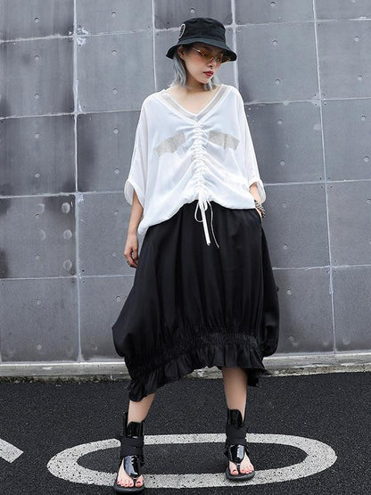 Asymmetric Ruffled Solid Skirt