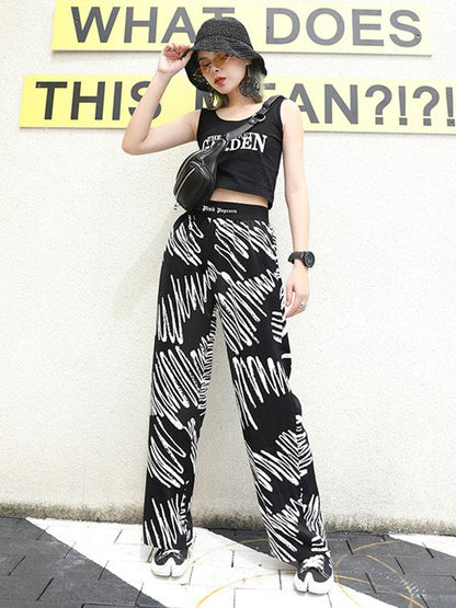 Elastic Waist Design Printed Wide Leg Pants