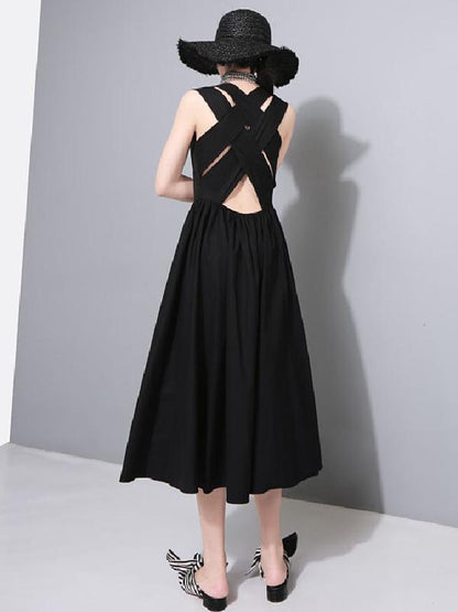 Sexy Halter Solid Sleeveless Long Dress