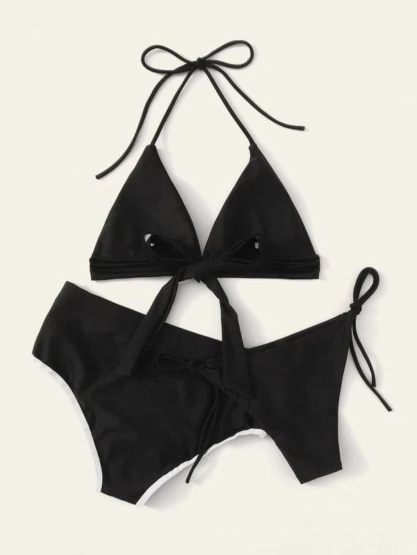 Sports Solid Color Bandage Three Pieces Bikini Swimsuit