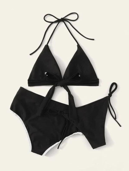 Sports Solid Color Bandage Three Pieces Bikini Swimsuit