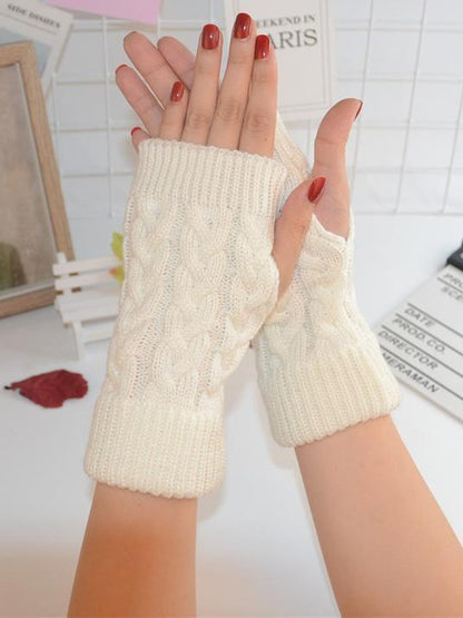 Threaded Half Finger Knit Gloves