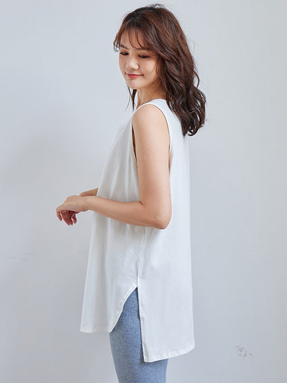 Casual Split-Side High-Low Round-Neck Sleeveless Vest Tops