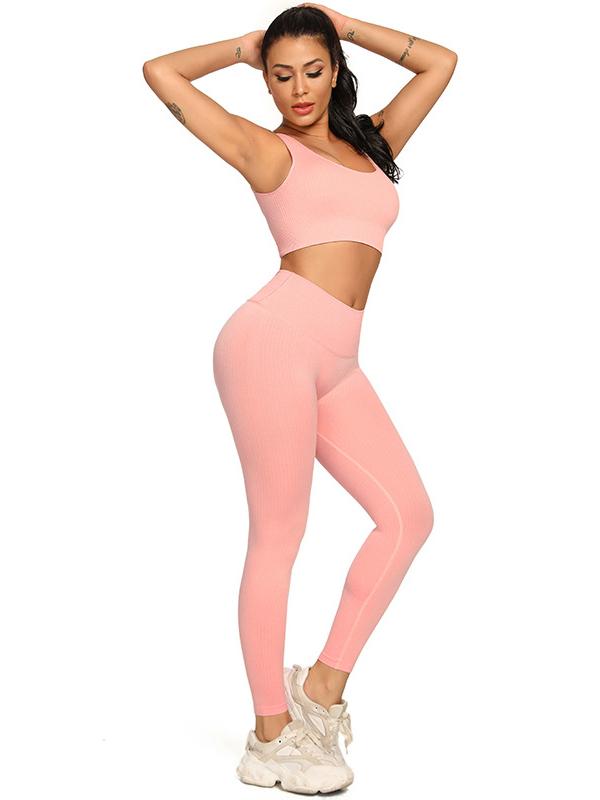 Solid Color High-Waisted Wrap Bra&Leggings Yoga Suits