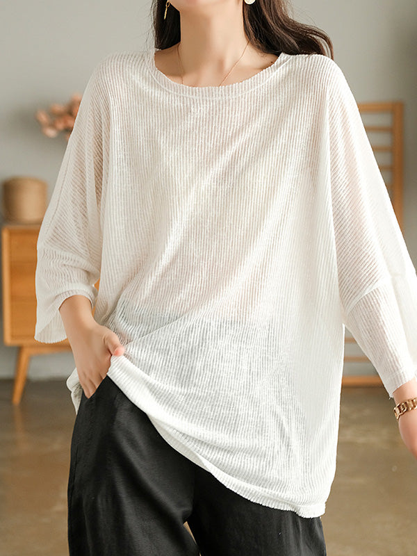 Casual Solid Round-Neck Knitting T-Shirts Tops