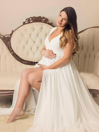 Maternity V-neck Chiffon Maxi Dress