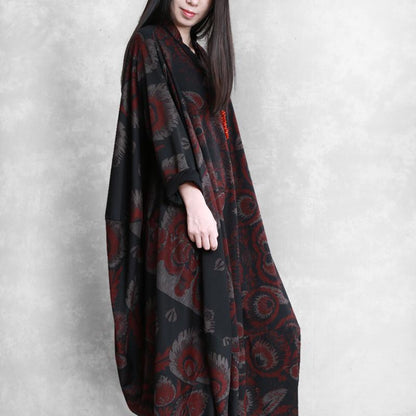 Buykud V-neck Printed Casual Ultra-loose O-Type Dress