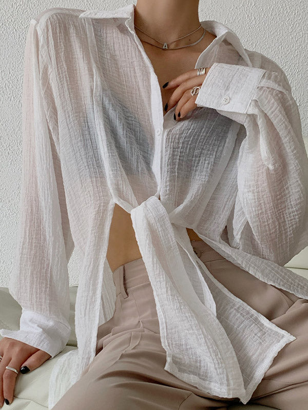 Leisure Solid Knitting Sun-Protection Blouse Tops