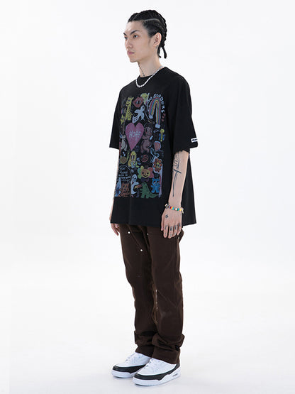 Original Round-Neck Cartoon Printed Loose T-Shirts Tops