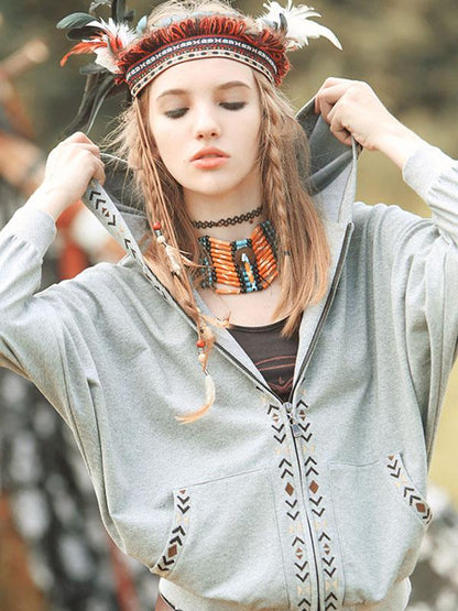Casual Batwing Sleeves Embroidered Outwear