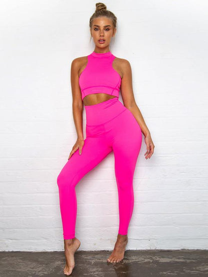 Sleeveless Tanks And Wide Wasitband Leggings Yoga Suits