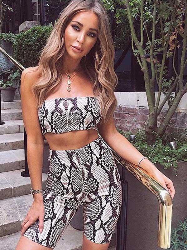 Sexy Snakeskin Strapless Top And Straight Leg Suits
